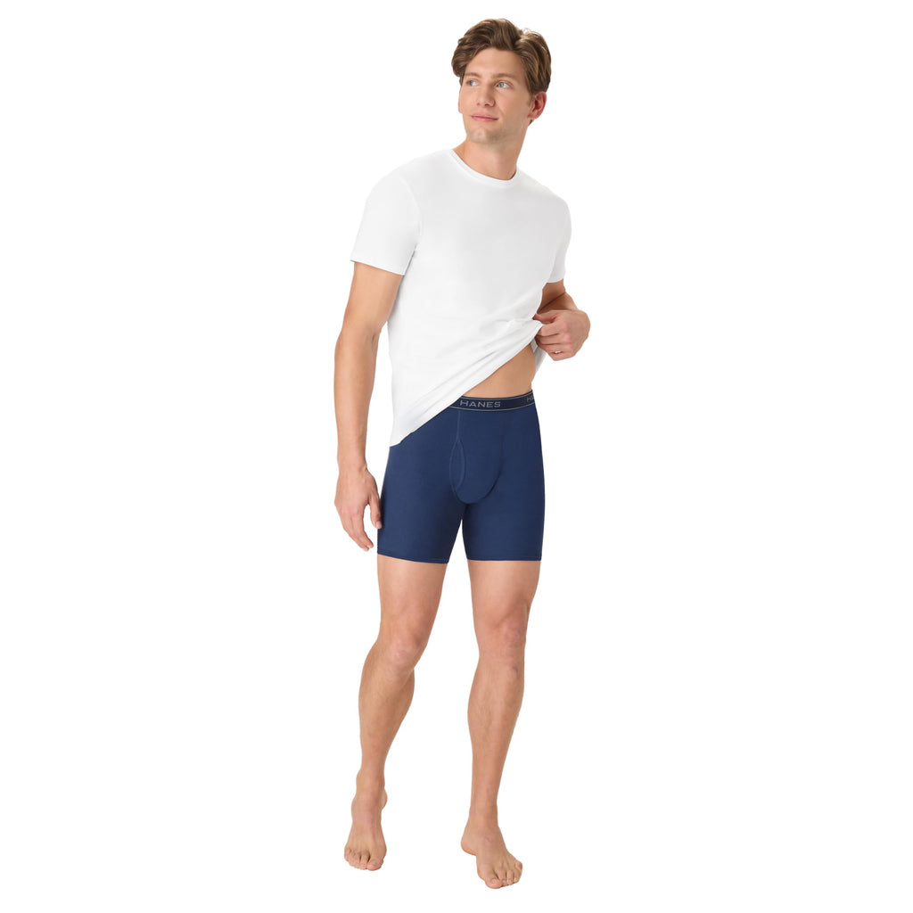 Hanes Paquete de calzoncillos tipo bóxer para hombre, de algodón fresco y transpirable, absorbe la humedad para hombre, sin enrollamiento