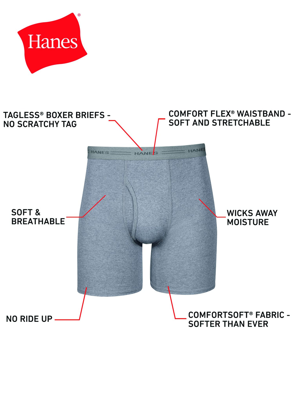 Hanes Paquete de calzoncillos tipo bóxer para hombre, de algodón fresco y transpirable, absorbe la humedad para hombre, sin enrollamiento