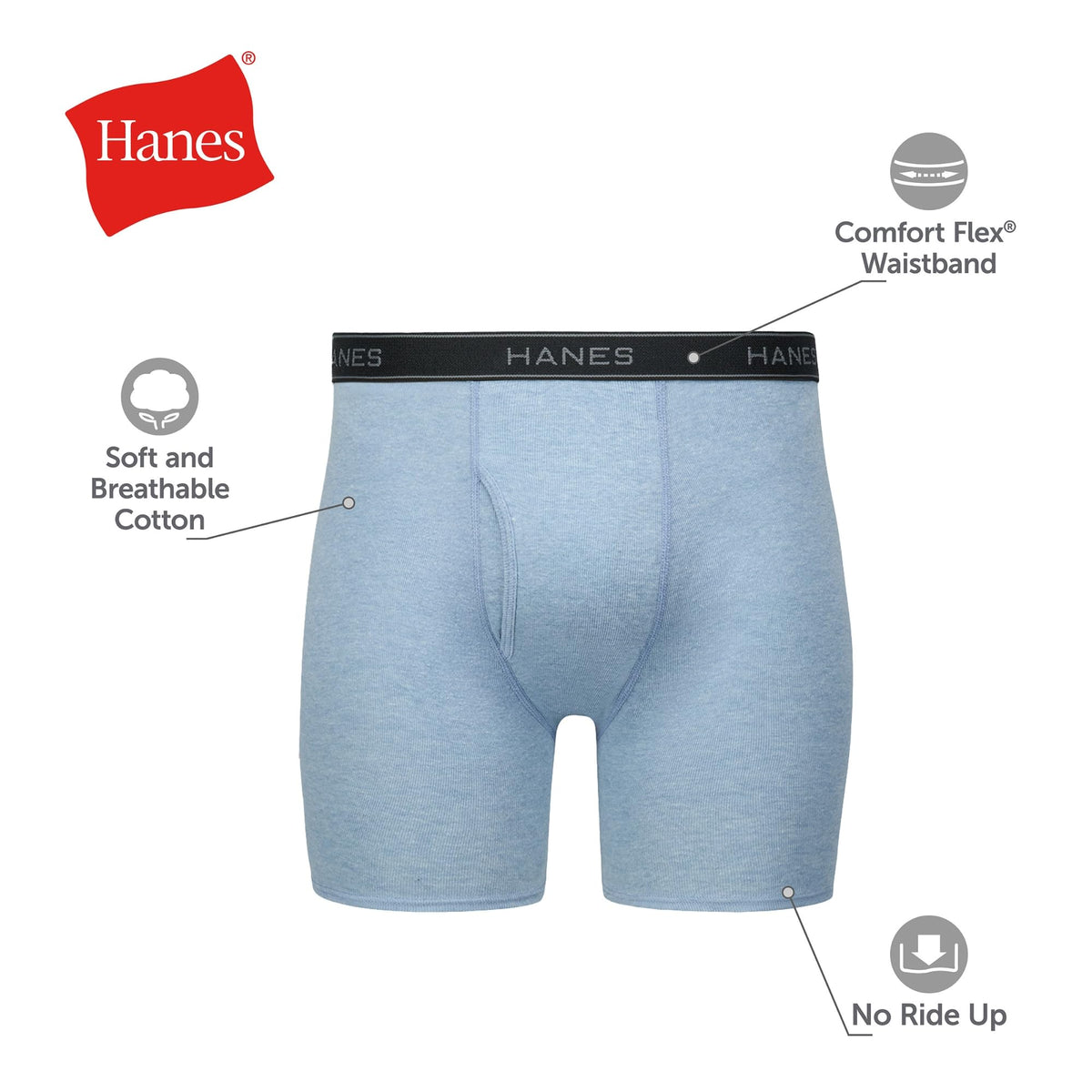 Hanes Paquete de calzoncillos tipo bóxer para hombre, de algodón fresco y transpirable, absorbe la humedad para hombre, sin enrollamiento