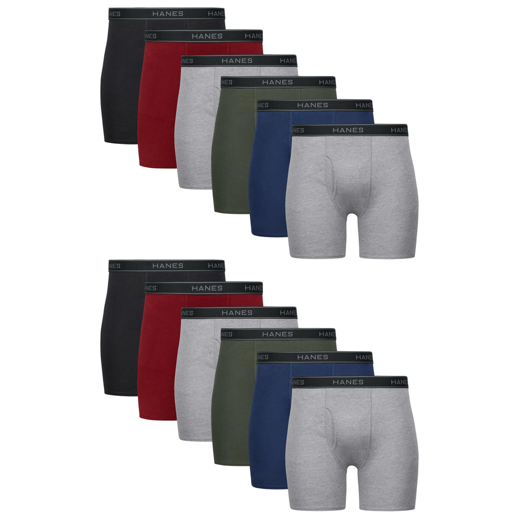 Hanes Paquete de calzoncillos tipo bóxer para hombre, de algodón fresco y transpirable, absorbe la humedad para hombre, sin enrollamiento