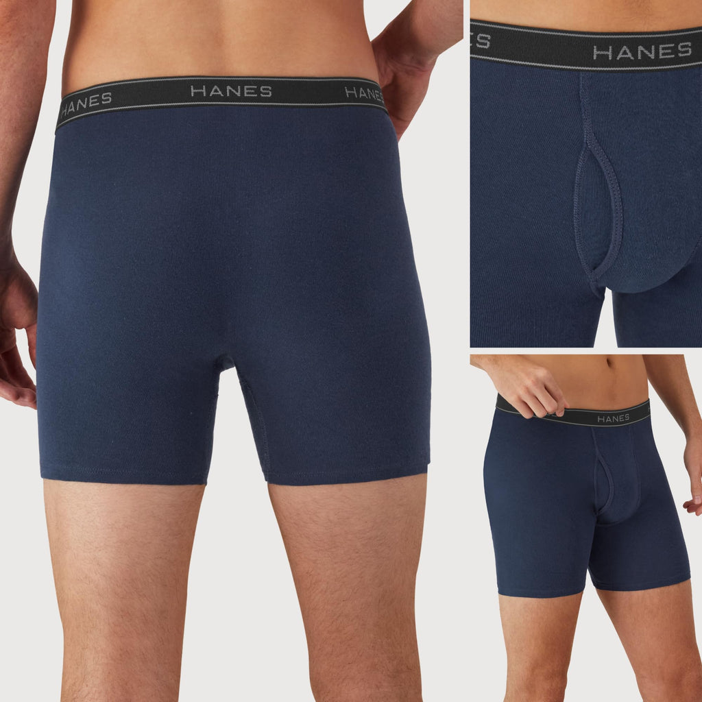Hanes Paquete de calzoncillos tipo bóxer para hombre, de algodón fresco y transpirable, absorbe la humedad para hombre, sin enrollamiento