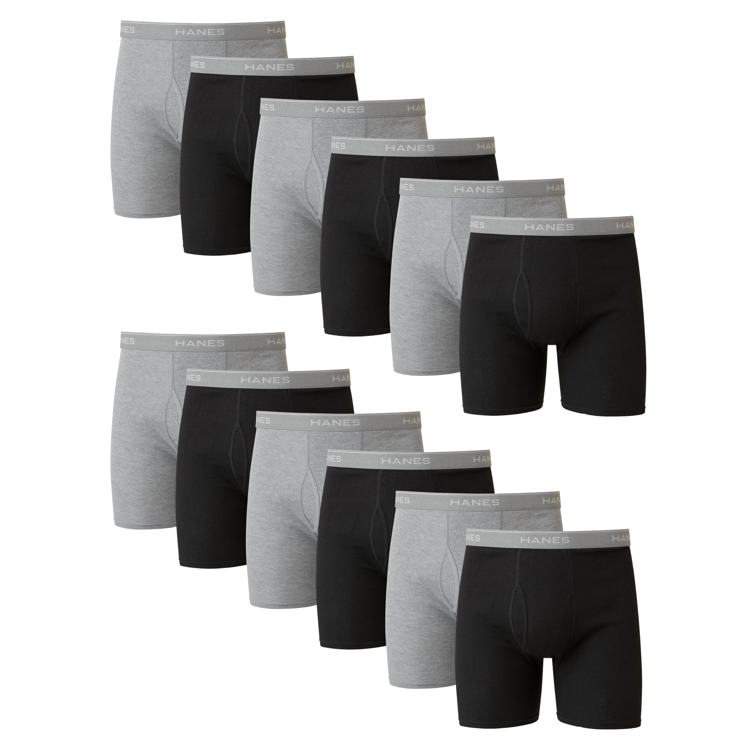 Hanes Paquete de calzoncillos tipo bóxer para hombre, de algodón fresco y transpirable, absorbe la humedad para hombre, sin enrollamiento