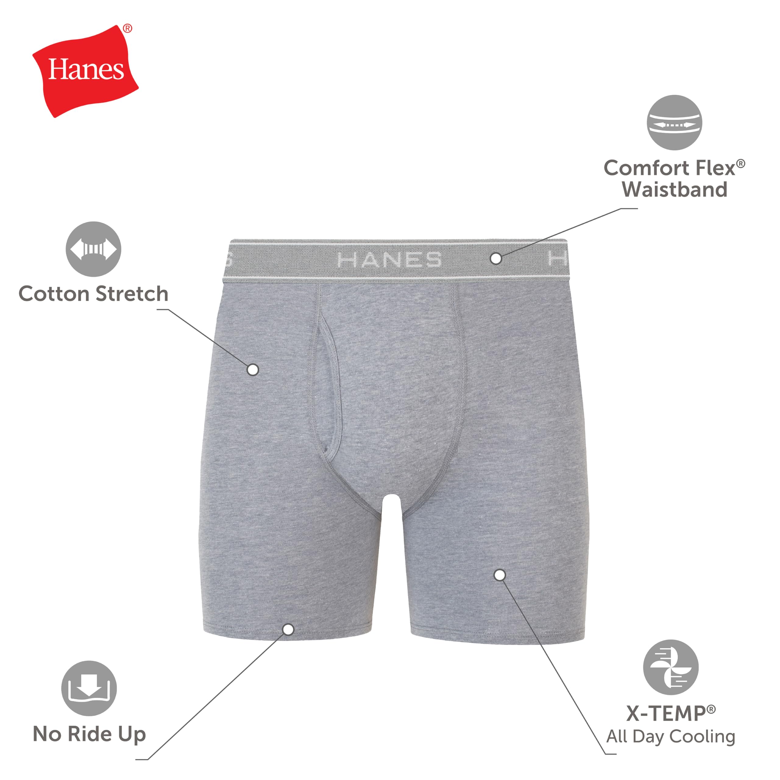 Hanes Paquete de calzoncillos tipo bóxer para hombre, de algodón fresco y transpirable, absorbe la humedad para hombre, sin enrollamiento
