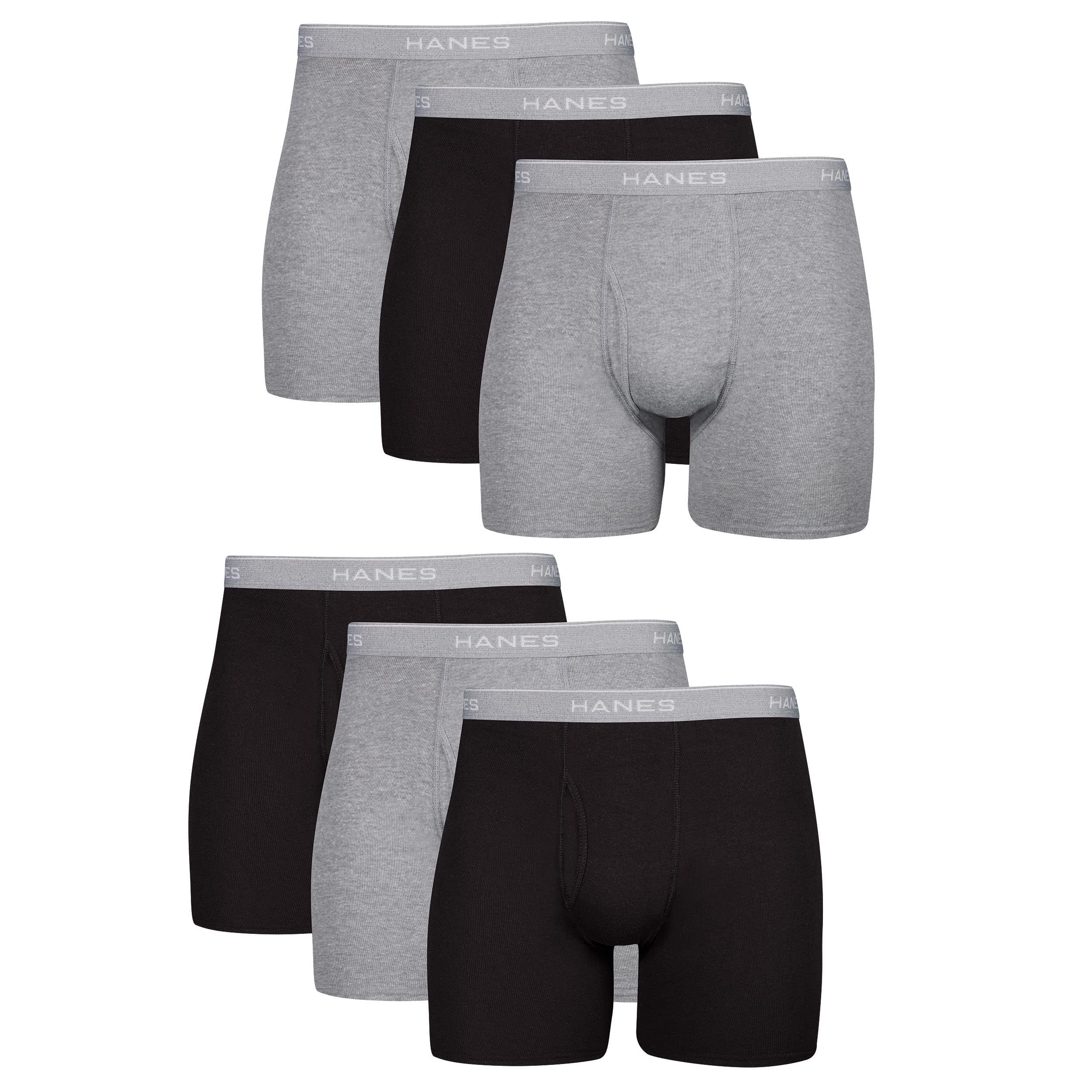 Hanes Paquete de calzoncillos tipo bóxer para hombre, de algodón fresco y transpirable, absorbe la humedad para hombre, sin enrollamiento