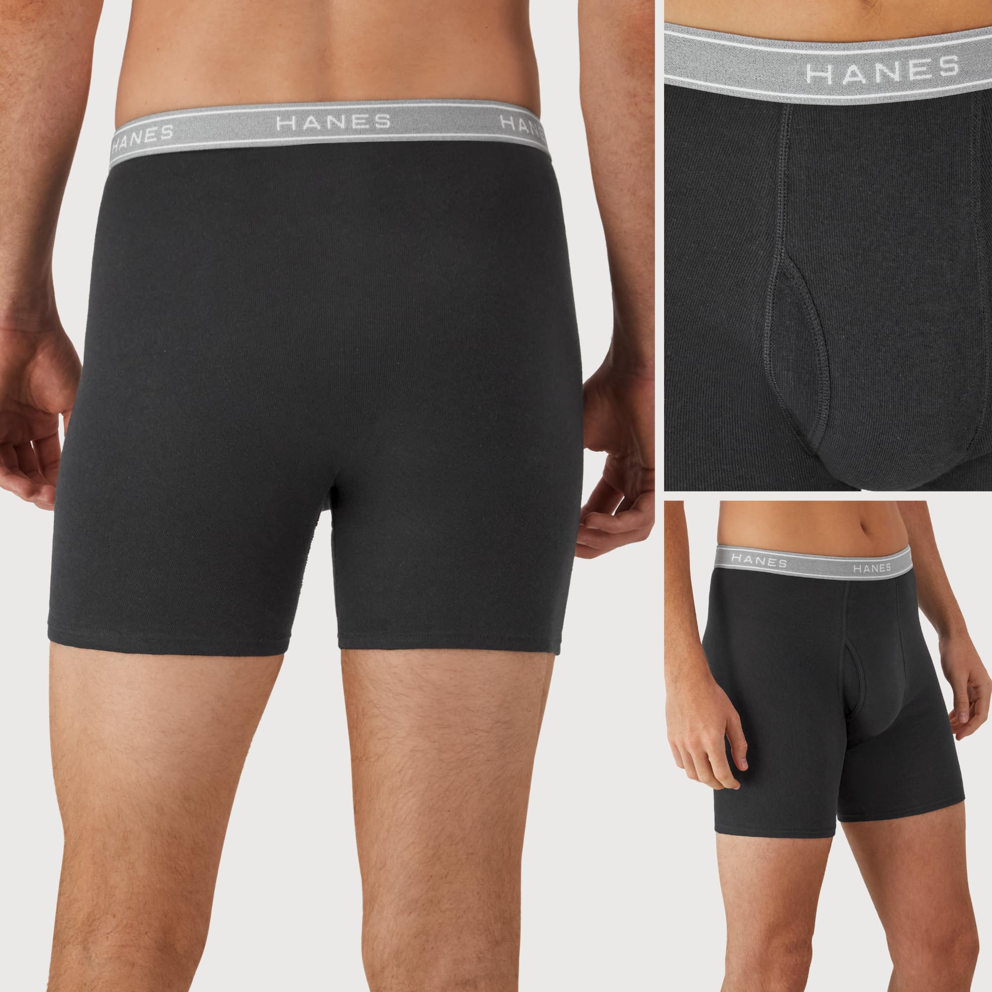 Hanes Paquete de calzoncillos tipo bóxer para hombre, de algodón fresco y transpirable, absorbe la humedad para hombre, sin enrollamiento