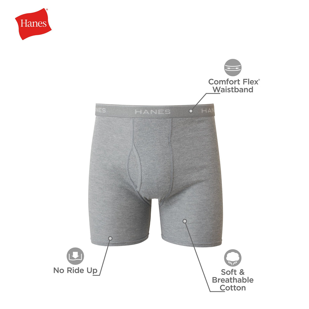 Hanes Paquete de calzoncillos tipo bóxer para hombre, de algodón fresco y transpirable, absorbe la humedad para hombre, sin enrollamiento