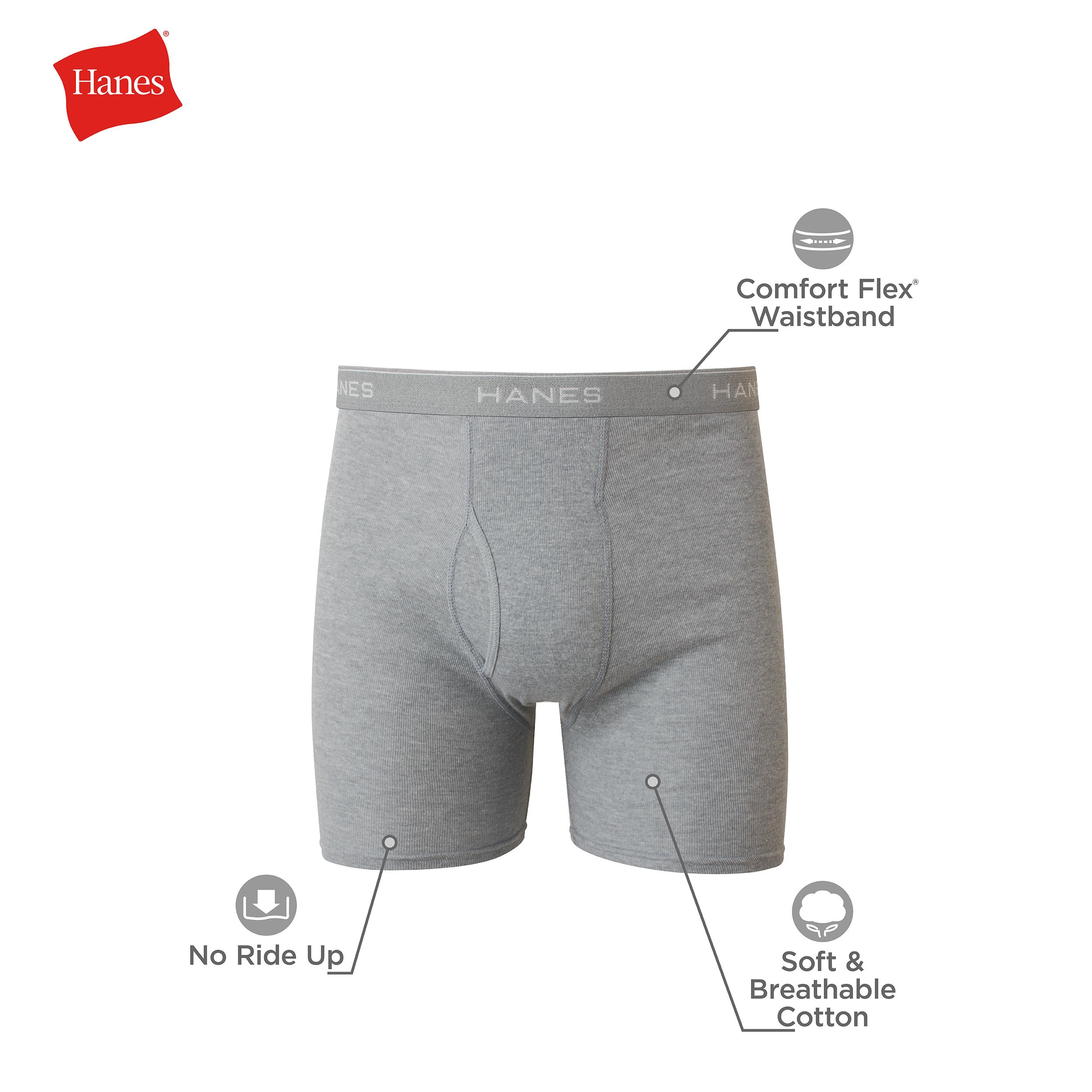 Hanes Paquete de calzoncillos tipo bóxer para hombre, de algodón fresco y transpirable, absorbe la humedad para hombre, sin enrollamiento