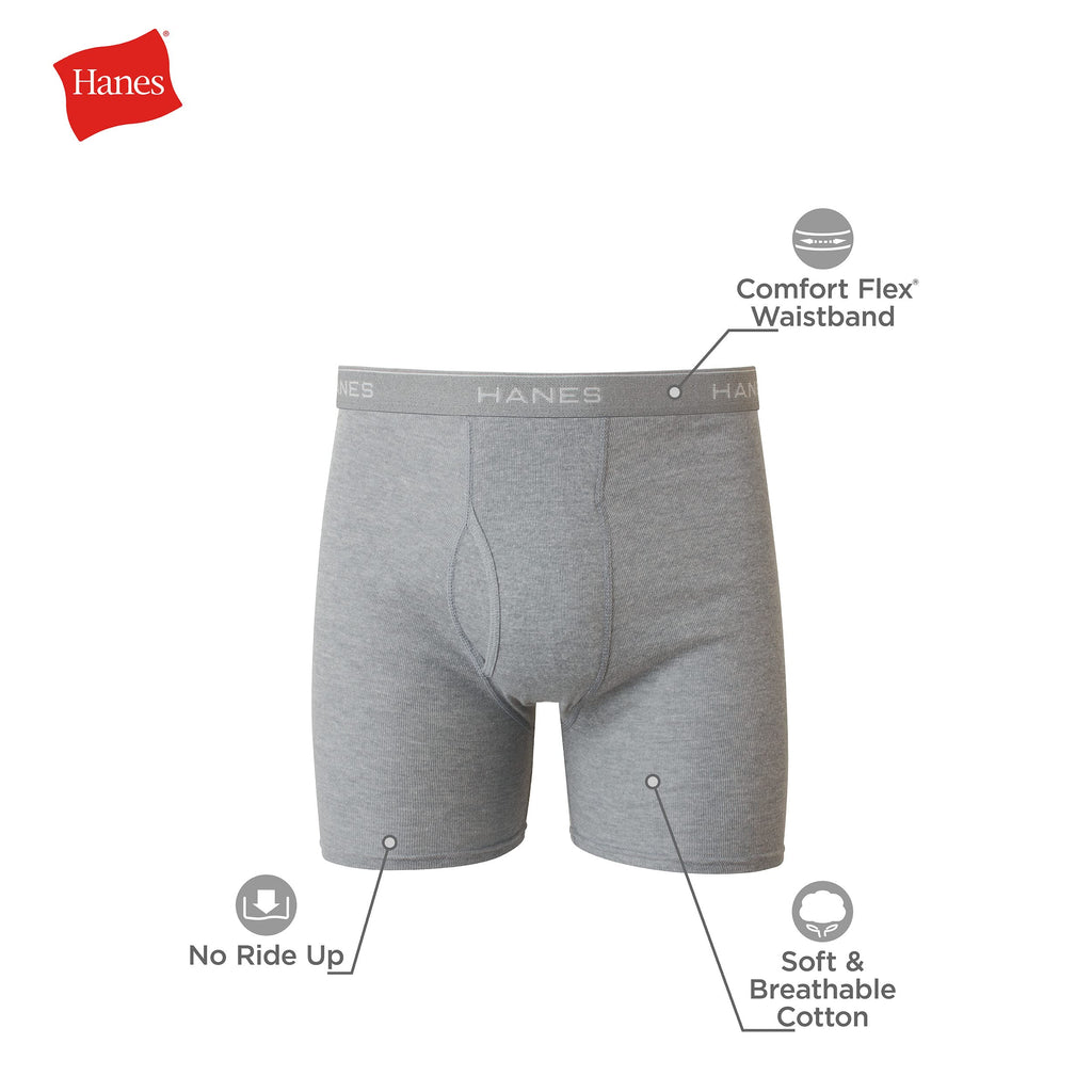 Hanes Paquete de calzoncillos tipo bóxer para hombre, de algodón fresco y transpirable, absorbe la humedad para hombre, sin enrollamiento