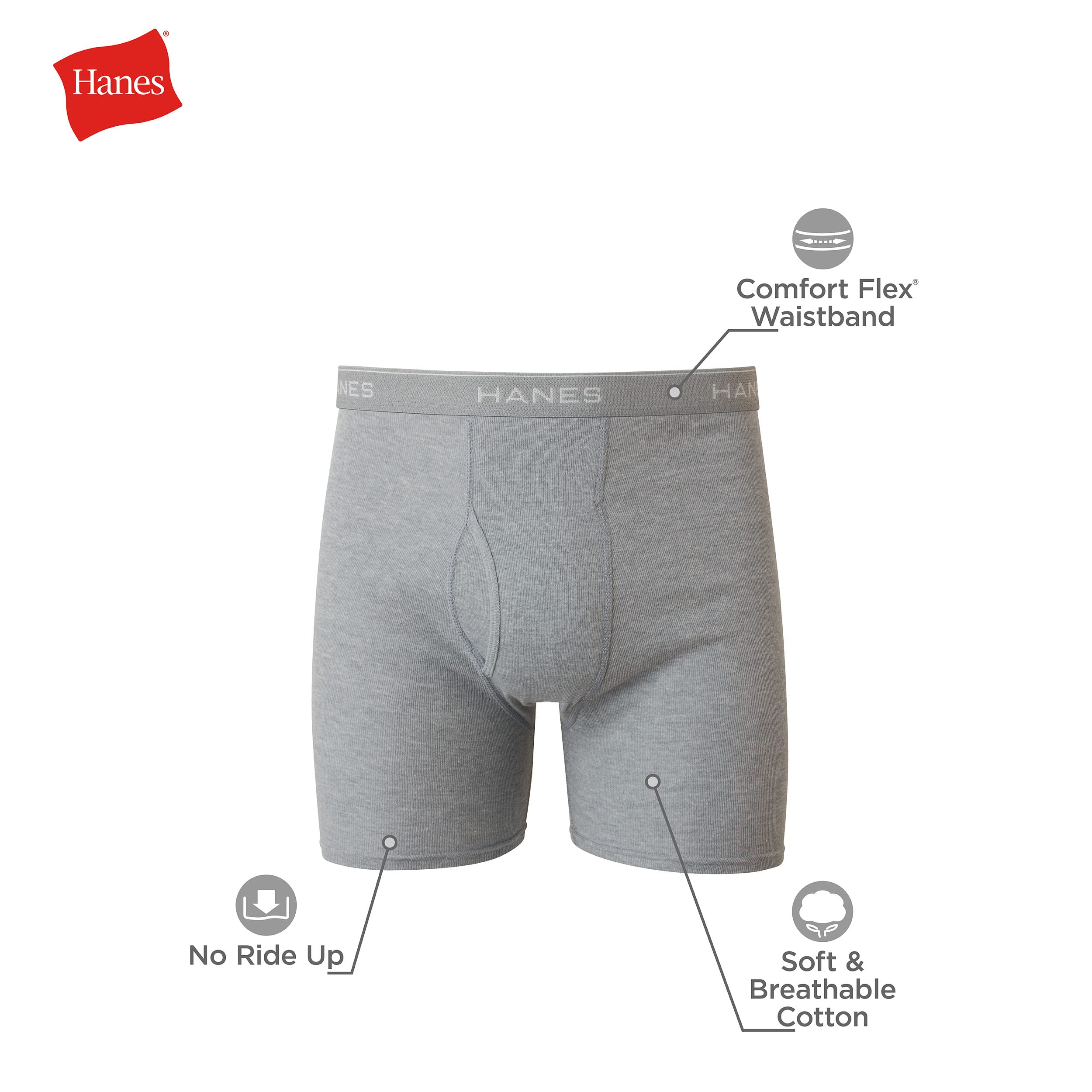 Hanes Paquete de calzoncillos tipo bóxer para hombre, de algodón fresco y transpirable, absorbe la humedad para hombre, sin enrollamiento