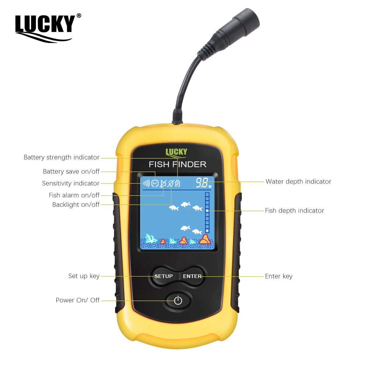 Portable Sonar Fish Finder — 100M Depth, Fish Alarm & LCD Display