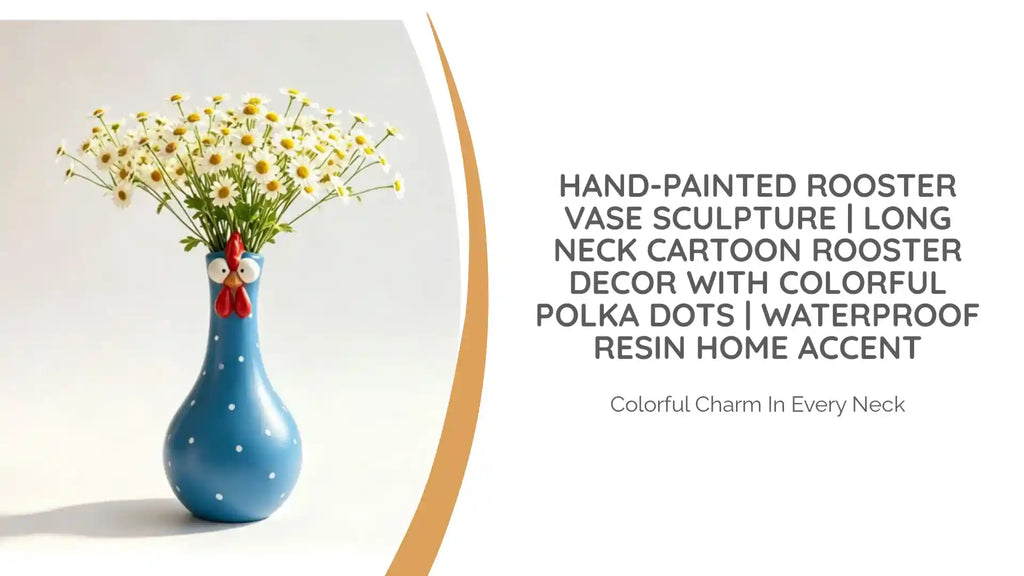 Hand-Painted Rooster Vase Sculpture | Long Neck Cartoon Rooster Decor with Colorful Polka Dots | Waterproof Resin Home Accent by@Outfy
