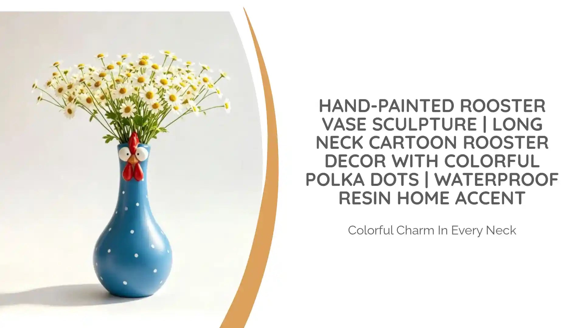 Hand-Painted Rooster Vase Sculpture | Long Neck Cartoon Rooster Decor with Colorful Polka Dots | Waterproof Resin Home Accent by@Outfy